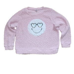 ARIZONA JEAN CO Pink Fluffy Sweater with Fuzzy Smiley
